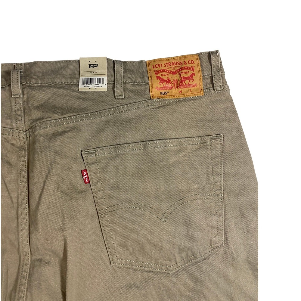 Levi Strauss 505 Regular Stretch Khaki Tan Straight Leg Mens Jeans 48x29 NWT